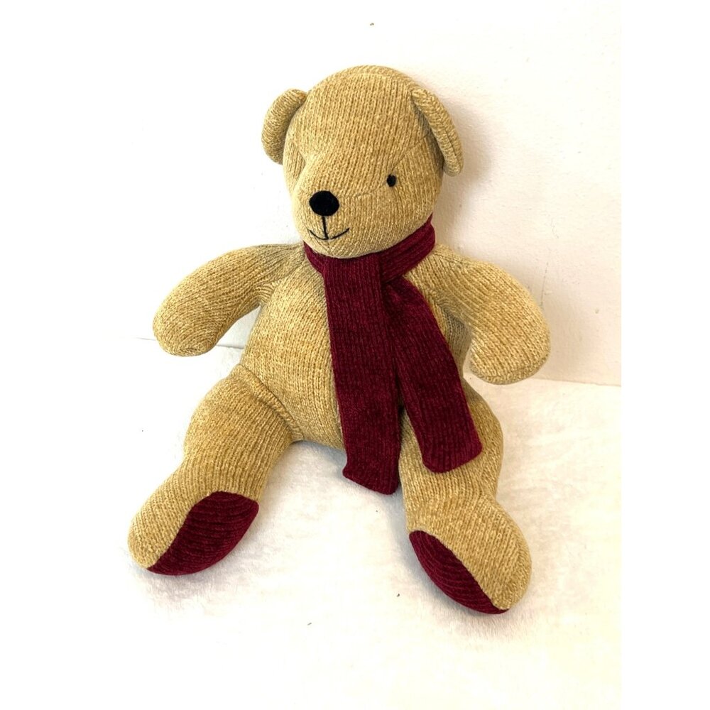 Pottery Barn Ribbed Bear Burgundy Scarf Teddy Plush Perfect Condition